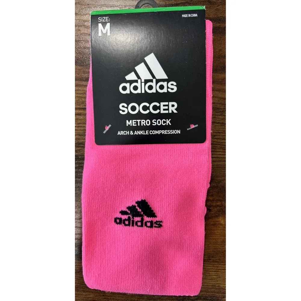 Adidas Neon Pink Metro Sock Soccer M Arch & Ankle Compress, New